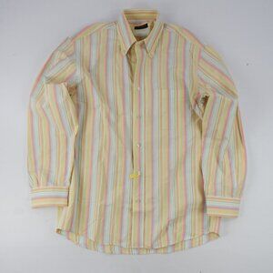 Canali Shirt Mens Medium Orange Sportswear Cotton Italy Long Sleeve Button Down